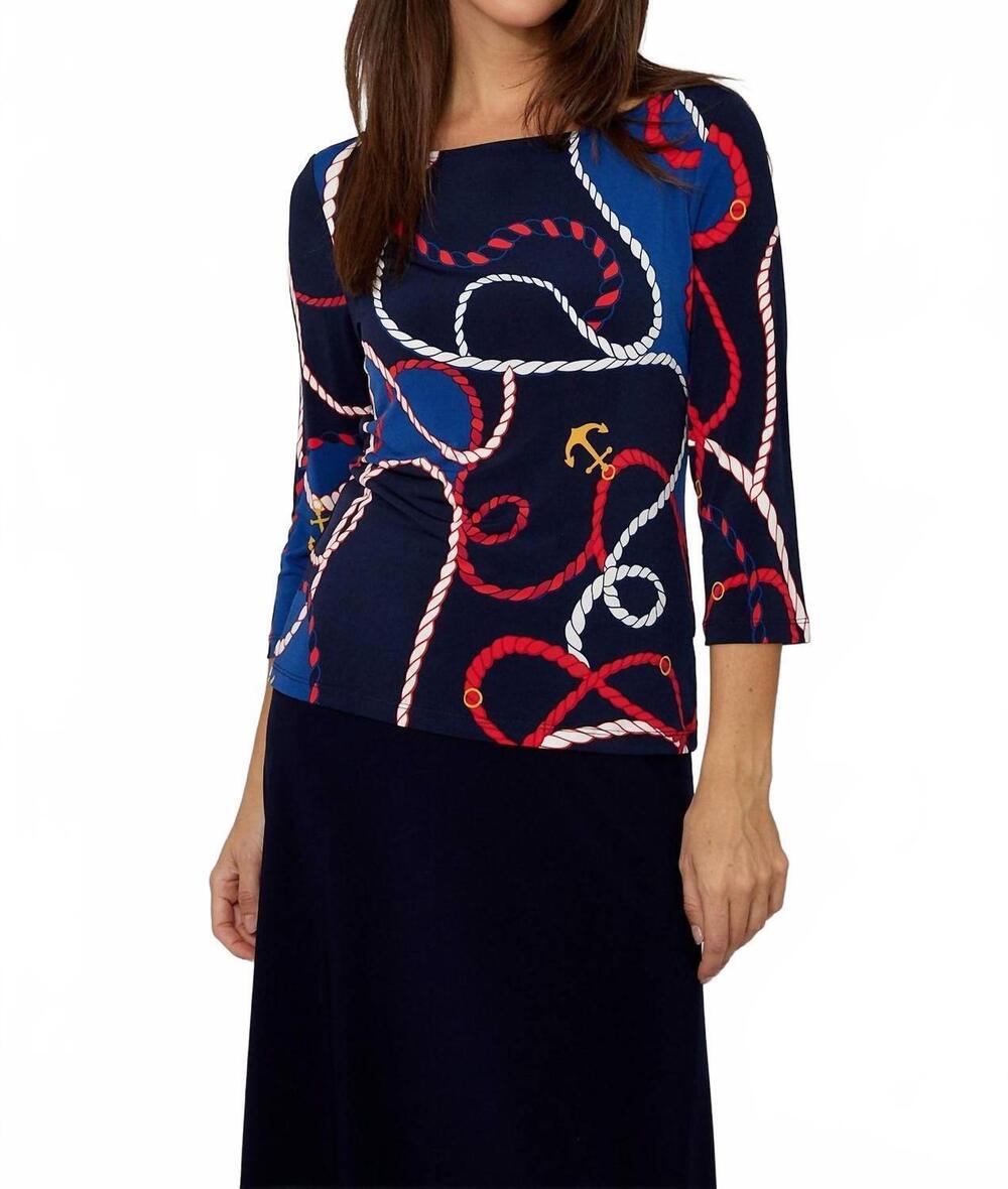 NEW FRANK LYMAN casual boat neck pullover top in midnight
